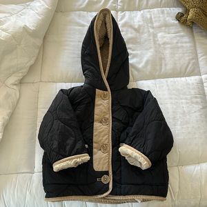 Zara black and tan quilted coat - 12-18 months